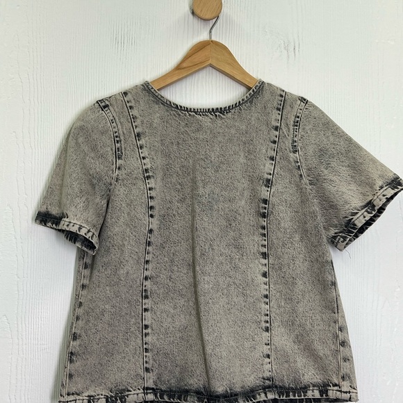 Zara - Black And White Stonewashed Crewneck Button Down Back Shirt Size Medium - Picture 7 of 10